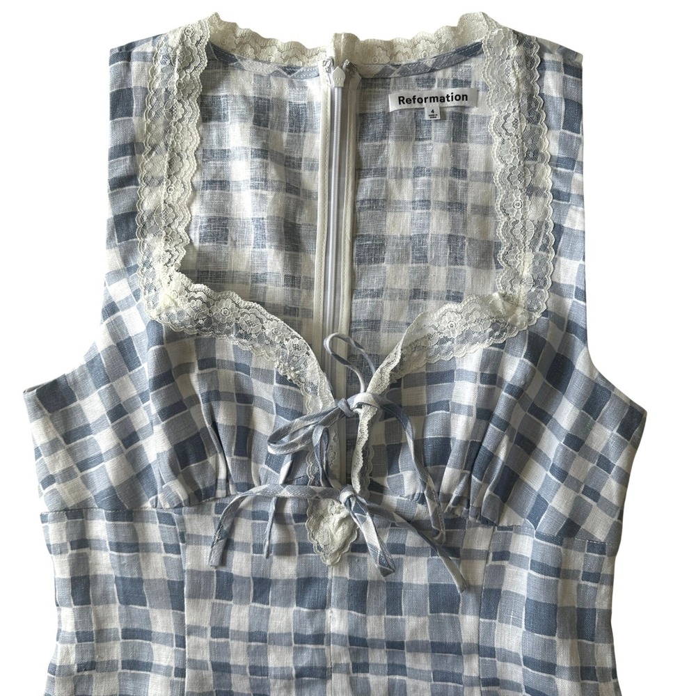 Reformation Reia Linen Mini Dress Jodie | Blue Gingham 4 - Picture 8 of 11